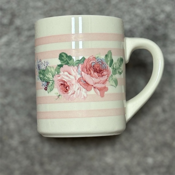 Vintage Cottagecore Floral Ceramic Mug Pink Striped Rose Tea Cup Romantic - Picture 5 of 9